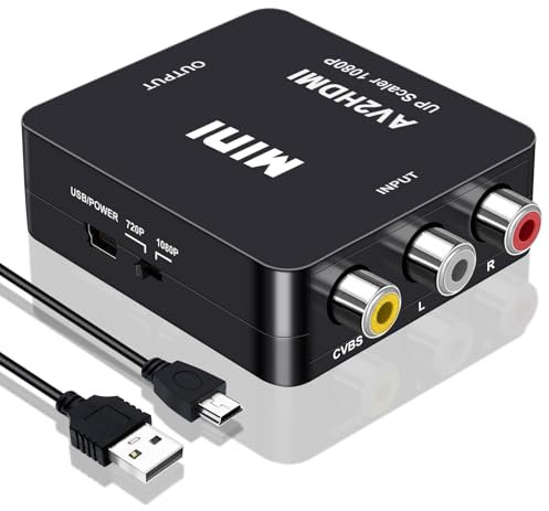 Convertitore AV a HDMI, Adattatore RCA a HDMI con Cavo, 1080P Mini Adattatore Audio Video Composito RCA CVBS, Supporto PAL/NTSC per Lettori DVD TV/PC/PS3/STB/Xbox VHS/VCR/Blue-Ray