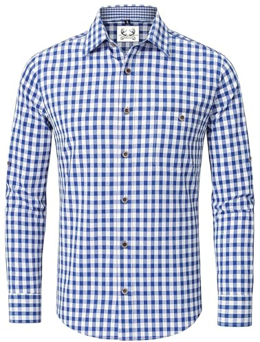 AMZHOTER Trachtenhemden Homme Chemise Traditionnelle pour Homme Chemise à Carreaux Manches Longues Manches Courtes Traditionnel Oktoberfest Verte Bleu Rouge