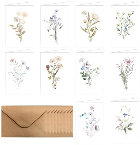10 Pcs Floral Blank Cards, A6 Greetings Cards Notecards and Envelopes Sets, Vintage Floral Design Note Card with Envelopes for DIY, Wedding, Projects, Greeting Card, Scrapbooking