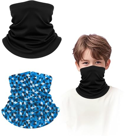 UZYXC 2 bufandas tubulares para niños, finas, negras y azules, pañuelo multifuncional de seda de leche para ciclismo y pesca en verano,transpirable con efecto refrescante,protección UV con borde suave