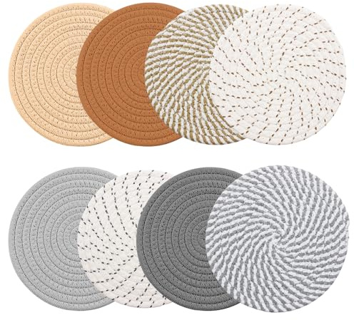 8 Posavasos Tejidos de Algodón, Posavasos para Ollas Posavasos para Vasos de Cristal Manteles Individuales Redondos Algodón Tejido Cocina 18cm Posavasos Absorbentes para Cocina y Oficina