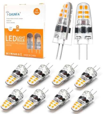 I-SHUNFA Lampadine LED G4 1,2 W Dimmerabili Bianco Caldo 3000 K AC/DC 12-24 V Mini Lampadina LED Sostitutiva 10 W-15 W G4 Alogena Per Cucina, Cappa Aspirante, Ufficio (Confezione Da 10)