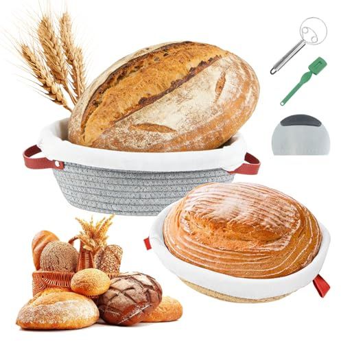 Cestino lievitazione pane - cestini per lievitazione pane, set di 2 rotondi e ovali - cestino pane lievitazione accessori per lievito madre - adatto a fornai, donne e mogli - regalo artigianale