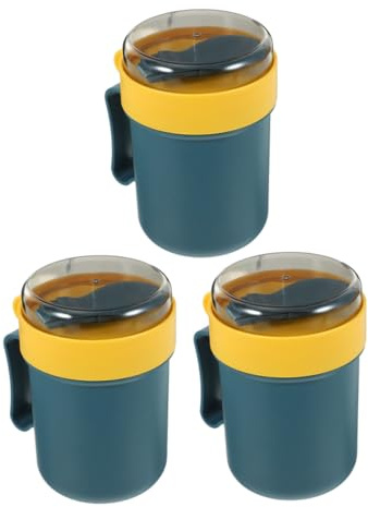 ARTSEWPLY 3piezas Taza De Desayuno Con Tapa Para Microondas Con Asa y Sello Hermético Para Sopas y Fideos Color Neutro Para Llevar Oficina o Usar Casa