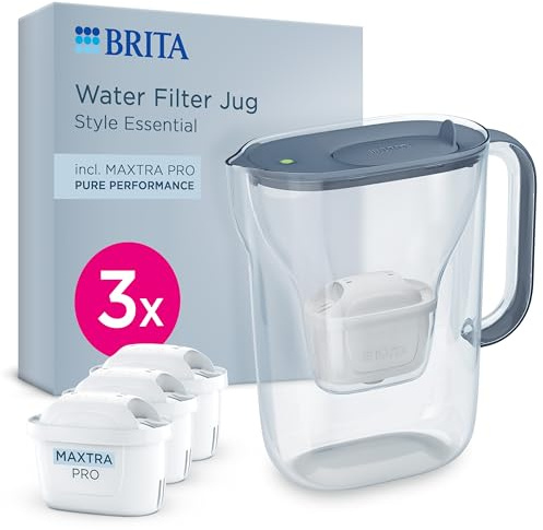 BRITA Water Filter Jug Style Essential (2.4L) Stone Blue incl. 3x MAXTRA PRO Pure Performance Cartridges