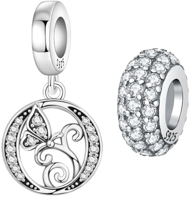 PANPOKI Set med 2 silverfärgade charmar i sterlingsilver 925 med fjärilsform, för armband och halsband, med initialer av alfabetets bokstäver, distanspärlor, present för kvinnor, Sterlingsilver, Ingen