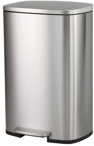Panana 50L Rectangular Stainless Steel Kitchen Pedal Bin Modern Rubbish Waste Dustbin with Soft-Close Lid & Inner Bucket (Silver Polished, 50L)