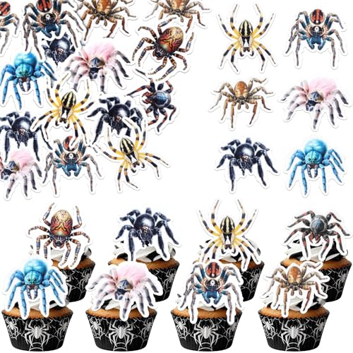 Xsstarmi 60 Pack Poison Spider Edible Cupcake Toppers Rice Paper Colorful Spider Cupcake Picks for Baby Shower Wedding Birthday Halloween Horrible Party Cake Decorations Supplies