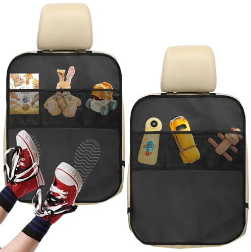 2 pezzi di protezione per lo schienale dell'auto per bambini, resistente allo sporco, con 3 tasche in rete, universale, protezione posteriore per bambini per SUV Limousine, facile da pulire e