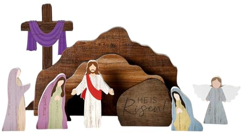 Generico Set Presepe Realizzato in Legno, Ornamenti Decorativi Religiosi in Stile Rustico per l'Arredamento, Collezione di Set Presepi e Figure, Per Casa Chiesa Serata Familiare Pasqua Interno