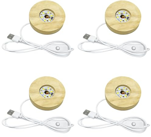 Vestamore LED-belysningsbas, 4 st 3,1 tum rund kristallvisningsstativ, USB-drivet varmt ljus för heminredning