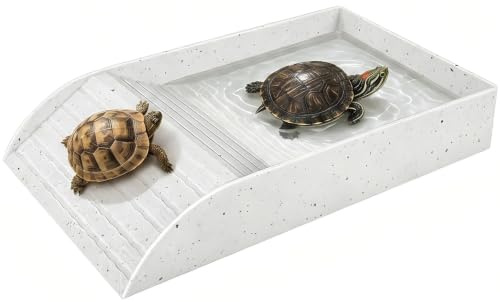 Wismont Tortoise Water Dish with Ramp and Basking,Reptile Water Bowl,Tortoise Bath Dish Plastic Reptile Bowl Fit for Amphibians (White)
