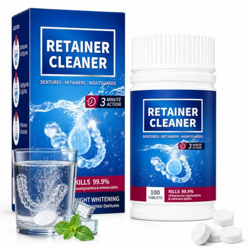100 Tabletas Limpiadoras Para FéRula Dental, Retainer Cleaner Tabletas Limpiadoras, Pastillas Limpieza Ferula Dental, Elimina Manchas, Limpieza RáPida, Para PróTesis FéRulas