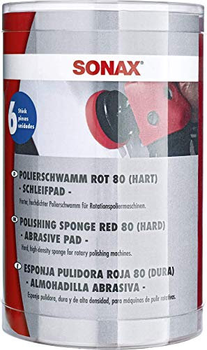 SONAX SchaumPad hart 80 mm (6 Stück) harter feinporiger Schwamm zum maschinellen Schleifpolieren von verkratzten und verwitterten Lacken | Art-Nr. 04937000