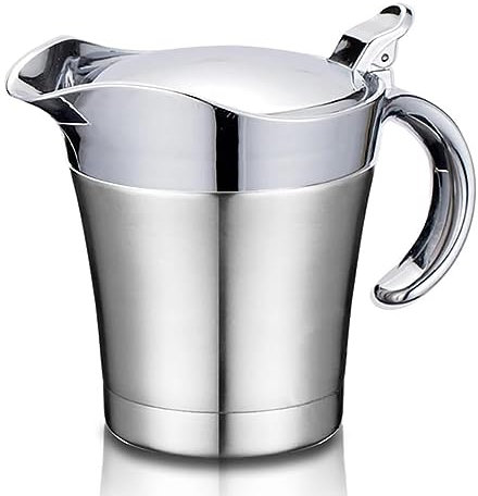 Premium Edelstahl Thermo Sauciere, Doppelt Isoliert Eleganter Silberner Thermo Sauciere Soßenkanne Perfekt für Abendessen Partys (450ml)