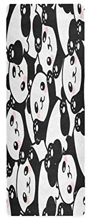 MNSRUU Niedlicher Pandabär, schwarz, Reise-Yogamatte mit Tasche, 66 x 180 cm, rutschfeste Gummi-Matte für Yoga, Pilates, Frauen, Heim-Fitnessübungen