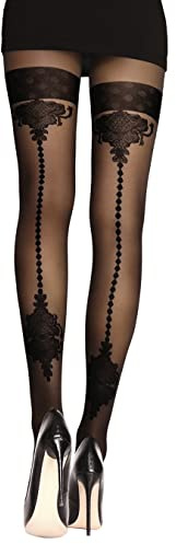 Fiore Collant Noir Fantaisie effet Bas - Taille 3 (M) - Femmes