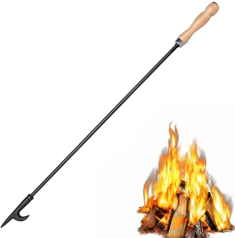 AGM Fire Poker for Fire Pit, 32 Long Heavy Duty Campfire Poker Stick with Wooden Handle for Camping, Fireplace, Bonfires, Rust Resistant Portable Fire Pit Tools Accessories for Outdoor & Indoor