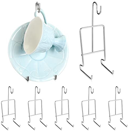 Gandeer 8 Pieces Tea Cup and Saucer Display Stand Holder Metal Cup Saucer Holder Pack Tea Coffee Mug Organizer for Kitchen Plate 6.22 x 2.44 Inches(Silver)