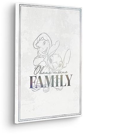 Komar Disney Lilo & Stitch Family Goals Tableau sur châssis en bois véritable Motif Lilo & Stitch 30 x 40 cm Décoration murale pour chambre d'enfant