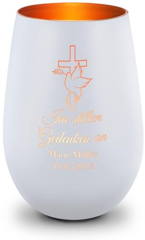 GRAVURZEILE Decorative Glass Lantern with Engraving – Im Stillen Gedenken – Personalised with Name and Date – Grave Decoration and Grave Candle – Funeral Light for Funeral or as a Keepsake –