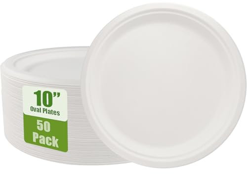 JinPhon 50pcs Vaisselle Jetable, Assiette Jetable, Biodégradables En Canne À Sucre, Assiettes En Carton Jetable Écologiques 26cm 10 Pouces