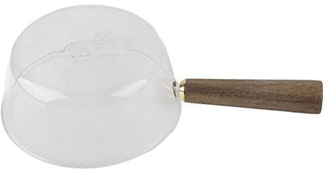 Pentola per il Latte in Vetro con Manico in Legno, Beccuccio a V, Pentola per Tagliatelle Pentola per il Latte in Vetro Borosilicato Pentola Antiaderente Misurini in Vetro Brocca