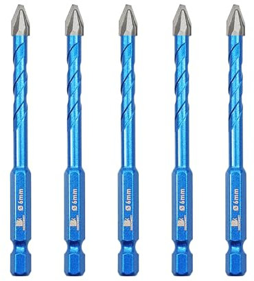 BRSCHNITT Set de Foret Sec - Foret Excentrique à Tête Oblique avec Changement Rapide Tige Hexagonale pour Plastique Carrelage Matériaux carreaux de porcelaine, céramique, marbre 5 pièces (6MM)