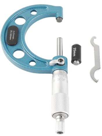 VOANZO Micrómetro Exterior Micrómetro Externo de Alta precisión de 25-50 mm Herramienta de medición de Espesor de Acero Inoxidable Precisión de 0,01 mm con Llave y Caja de plástico