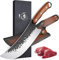 Purple Dragon Japanisches Messer, Handgeschmiedetes Fleischmesser mit Lederscheide, Ultra Scharfes ATS-34 Hackmesser, Kochmesser Profi Küchenmesser, Full Tang Metzgermesser für Küche und BBQ
