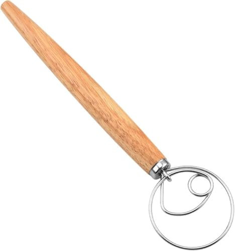 Frusta per Impasto Danese da 13 Pollici - Frusta per Impasto Danese in Legno Grande con,Frusta a manovella,Strumento Ideale per Pane, Pizza, Pasticceria,Anello in Acciaio Inossidabile