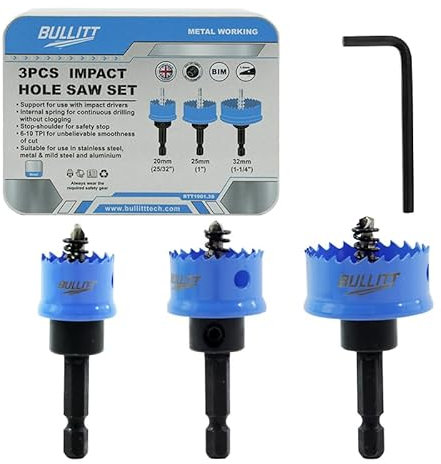 BULLITT 3PCS M42 HSS Bi-Metal Hole Saw Set, 20,25,32MM Hex Shank Impact Hole Cutter Set Perfect for Drilling Thin Metal,Stainless Steel,Mild Steel and Aluminium