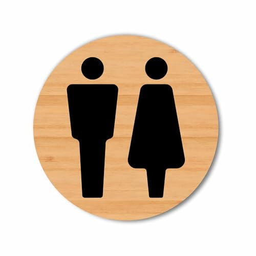 Male & Female Symbol Sign – 100 x 100mm – Sustainable Bamboo with Vivid Print, Peel-and-Stick Installation, Eco-Friendly Restroom Signage for Offices, Restaurants & Public Spaces