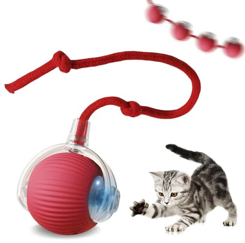 FQQF Katzenspielzeug,Interaktives Katzenspielzeug,Powerball Katze,Interaktiver Katzenball für Katzen,mit Led Licht,mit Seil,USB Wiederaufladbarer