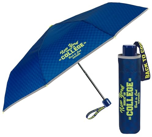 PERLETTI Ombrello Pieghevole Bambino Mini - Ombrellino Bimbo Compatto Apertura Manuale Dettagli Catarifrangenti da Viaggio - Ombrello Bambini Antivento Portatile 7+ Anni - Diametro 91 cm (College)