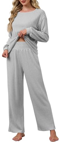 CheChury Tute Donna Elegante e Casual Set Pigiama Lungo Tuta da Casa Tuta Sportiva Donna Tute da Ginnastica Due Pezzi Pigiama Manica Lunga e Pantaloni a Vita Alta Completo 2 Pezzi Loungewear Yoga