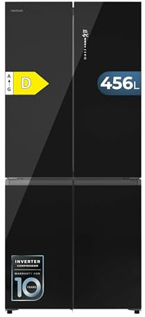 Cecotec Frigorífico 4 Puertas Semi Integrable Bolero CoolMarket 4D 456 SBI Black Glass D, Extra Capacidad Inside 456L, 190 cm de Alto, 83,3 cm de Ancho, Clase D, Silencioso, Negro