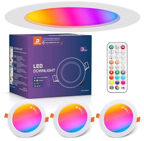 DUSKTEC LED Downlights for Ceiling, RGB Spot Light with Remote Control 10W | Warm White to Cool White Recessed Ceiling Lights Dimmable, Colour Changing Spotlights for Bathroom Kitchen Living Room