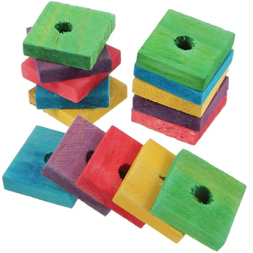 BATHVEVE 50 Pieces DIY Parrot Wood Chip Mixed Colors, Parrot Bite for Foraging and Chewing, Educational Bird Pendant for Cockatiels, Budgies, and Macaws Random Color