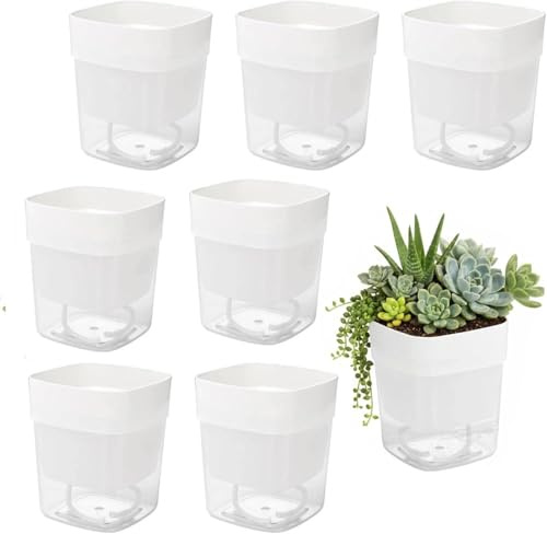 Vasi Autoafferranti per Piante Set da 8, Vaso Quadrato Trasparente