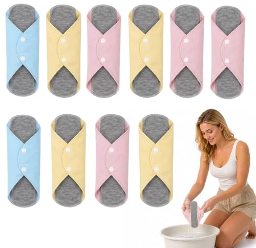 10 PCS Reusable Panty Liners for Women, Washable Sanitary Pads in Assorted Colours, Daily Feminine Hygiene Protection(Random Color)