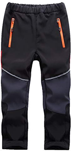 Echinodon Kinder Softshellhose Gefüttert Hose Wasserabweisend Winddicht Atmungsaktiv Jungen Mädchen Outdoor Wandern Freizeit Hose Herbst Winter Schwarz 3XL