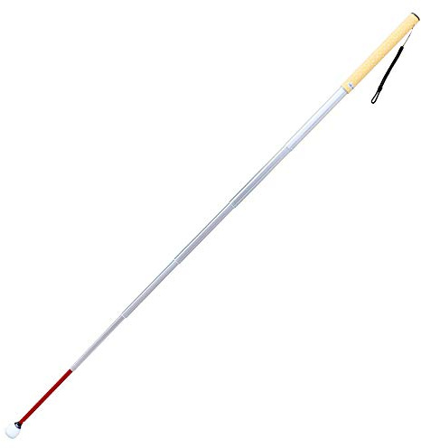 Bâton Blanc 7 Sections pour Aveugle en Aluminium Télescopique, avec 2 Boule Tournante à Roulement