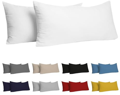 Dreamzie Kissenbezug 40 x 80 (Set mit 2) - 100% Jersey Baumwolle 150 g/qm Kissenbezüge -Weiß - Für Kissen 40 x 80 cm - Kissenhülle - Kissenbezug - Resistent und Hypoallergen