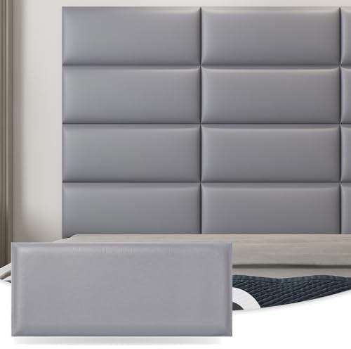 Art3d Lot de 9 Panneaux de tête de lit à décoller et à Coller pour lit Double et Grand lit, Gris, 25 x 60 cm, Panneaux muraux insonorisants 3D, Panneaux muraux rembourrés
