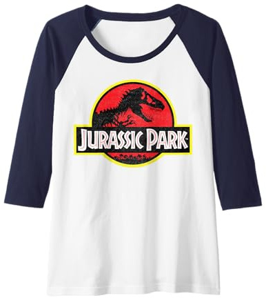 Jurassic Park Distressed Vintage Logo C1 Raglan Baseball Tee
