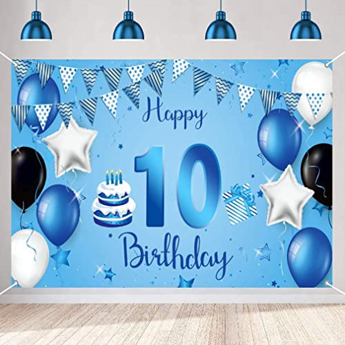 10. Geburtstag Banner 10 Geburtstag Deko Blau Party Dekoration Junge, Stoff Schild Poster 10. Jahrestag Party Geburtstagsbanner Tischschmuck Plakat