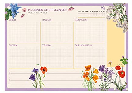 Grupo Erik Planner Settimanale da Tavolo A4 in Italiano Wild Flowers - Planning Settimanale Orizzontale con 54 Fogli a Strappo, Spazi per Ogni Giorno e Note | Weekly Planner, To Do List Planner
