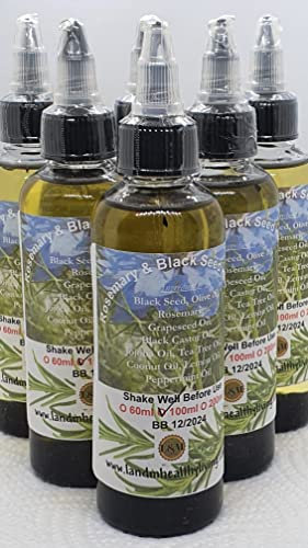 Rosemary and Black Seed Hair Growth Oil, with these Oils Tea Tree, Olive, Grapeseed, Black Castor, Jojoba, Coconut, Lemon, Peppermint Silicone Free Hair Nutrition (200ml)