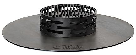 Oleio BBQ Design Wokaufsatz und Feuerplatte Set | Grillring | Plancha | Grillplatte Wokkrone Krone für alle Feuerplatten mit 25cm Feuerloch Ø70cm 5mm